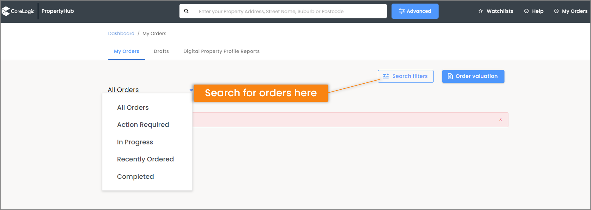 Seraching orders PropertyHub.png